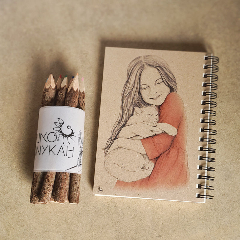A5 drawing notebook - Ariel and a cat