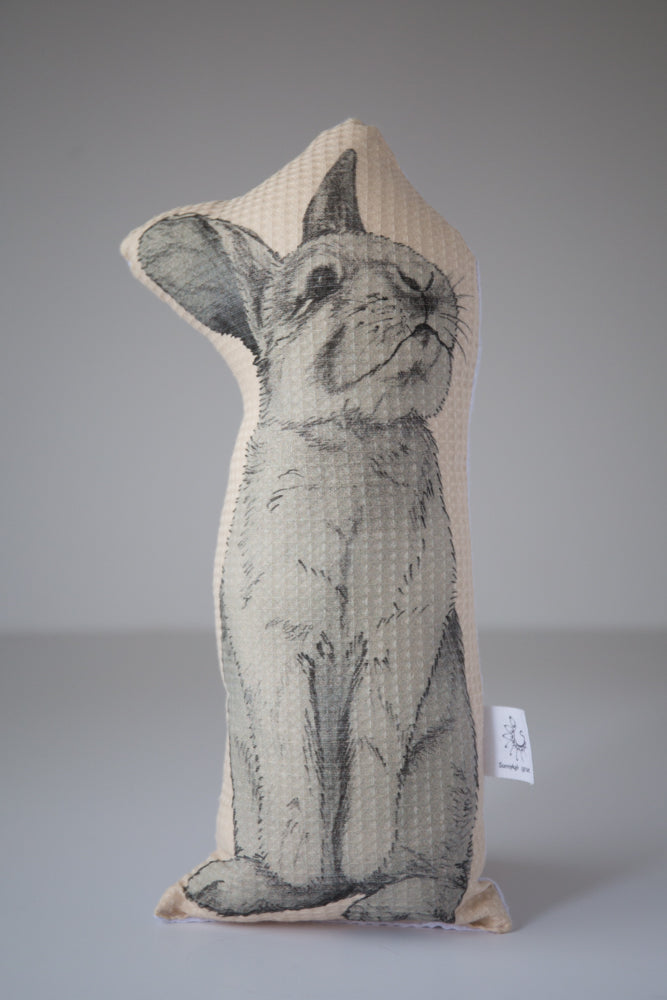 Illustrated decorative pillow of a girl with a rabbit