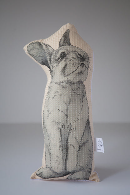 Illustrated decorative pillow of a girl with a rabbit