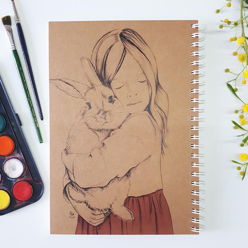 A5 drawing notebook - girl with a rabbit